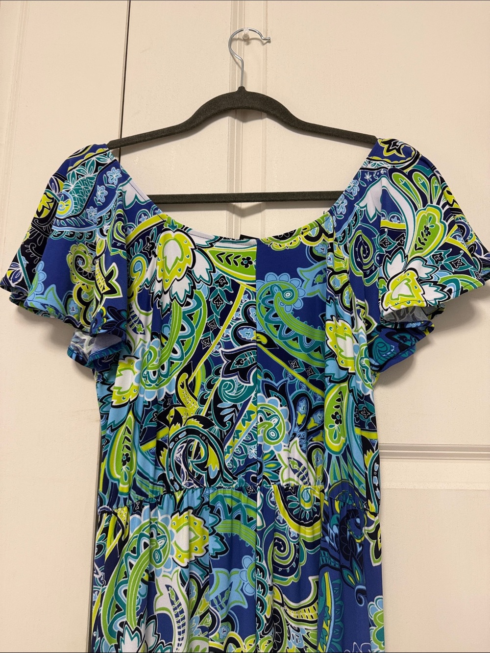Attitudes by Renee Blue & Green Paisley Off-Shoulder Maxi - Picture 8 of 11